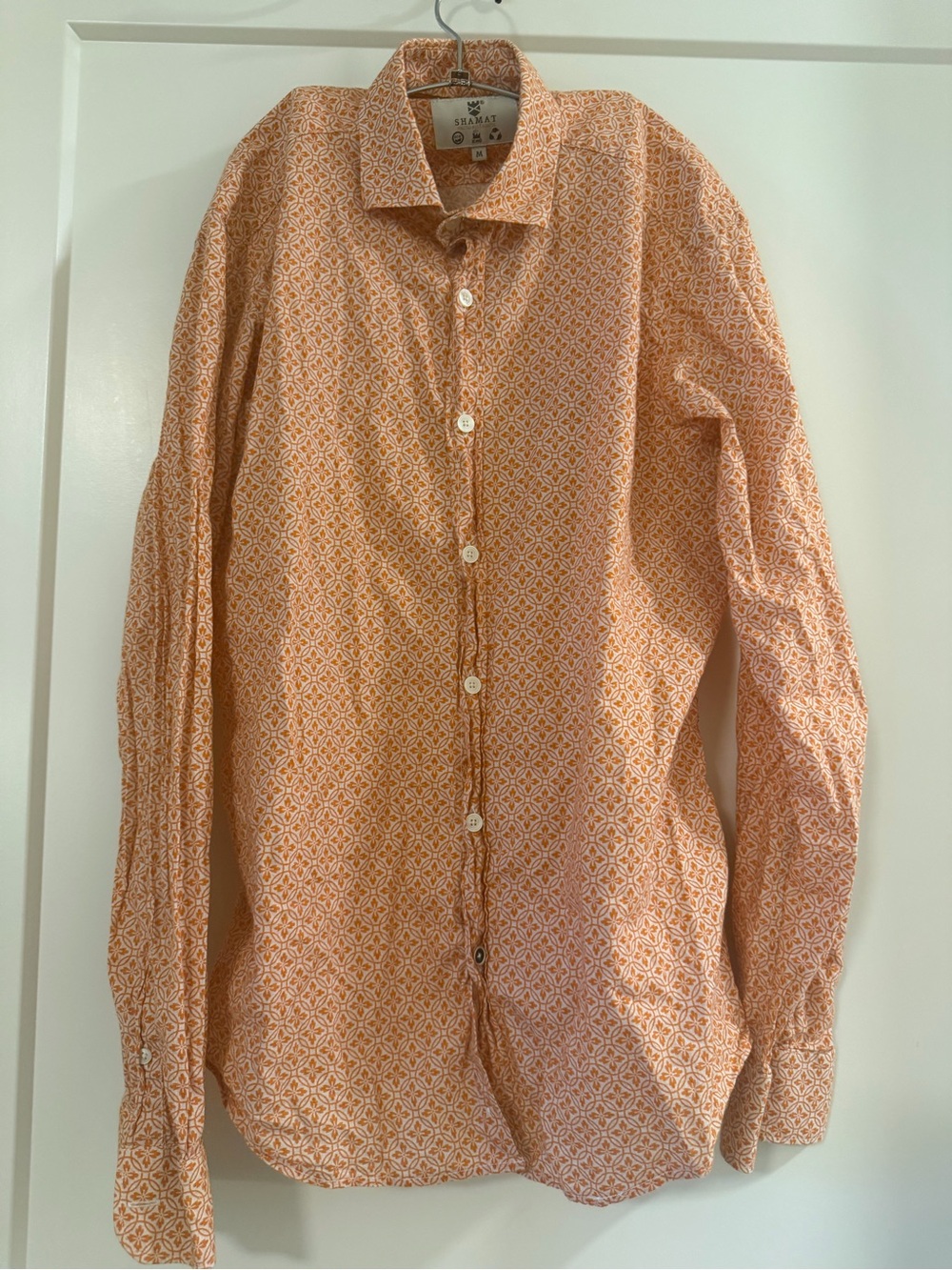 Orange Patterned Men's Button-Down Shirt